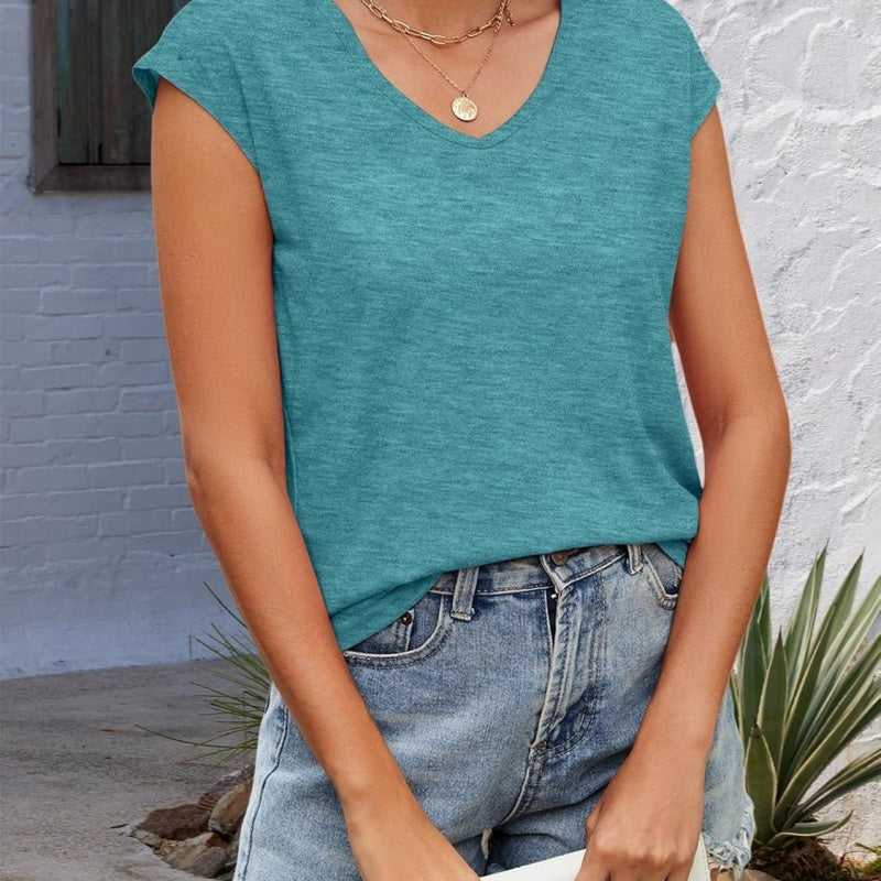 Women's Cap Sleeve V-Neck Tops – 4 Colors
