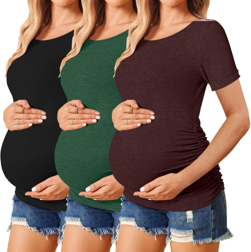 Women's 3 Pack Summer Maternity Shirts – Short Sleeve Casual Tops