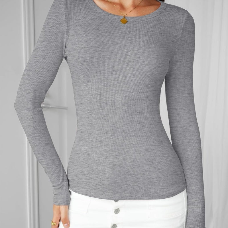Women's Slim Fit Ribbed Long Sleeve Tee – Casual Fall Top