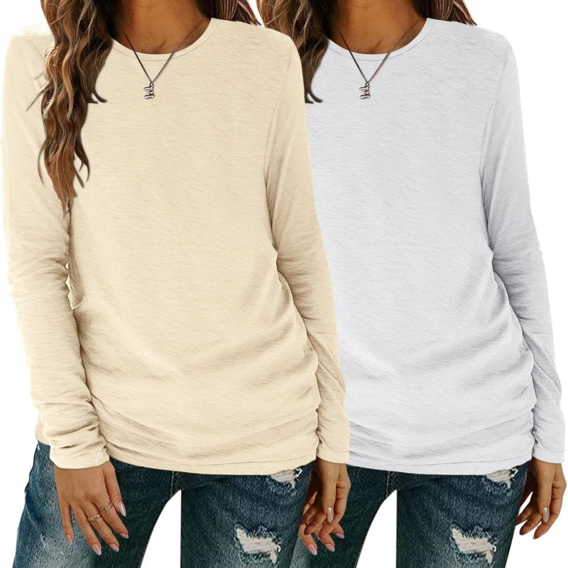 Women's Long Sleeve Crewneck Tops – Basic Casual Tee, Spring Pack