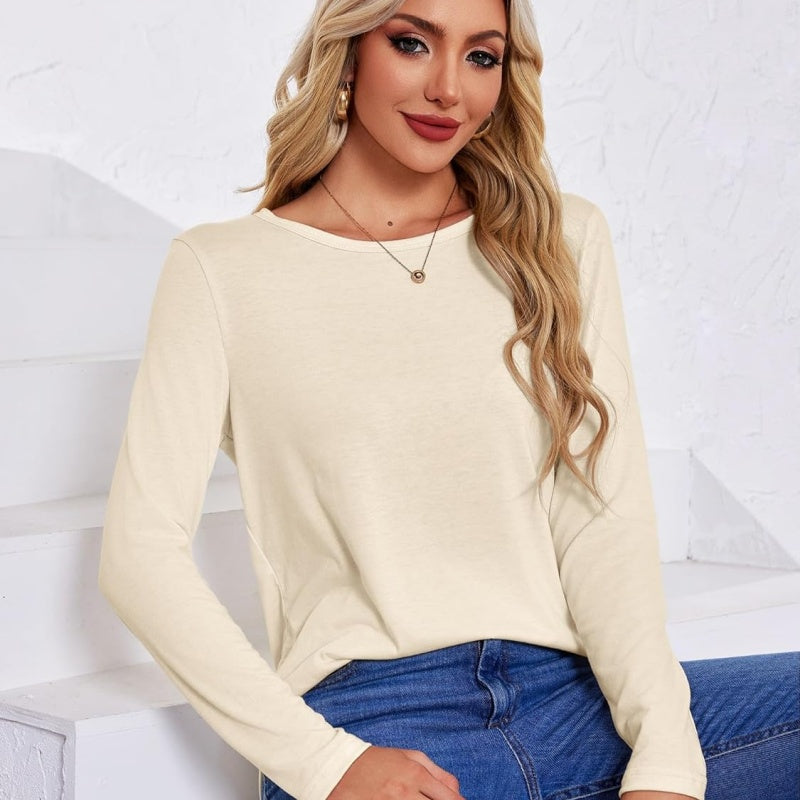 Women's Long Sleeve Crewneck Tops – Basic Casual Tee, Spring Pack